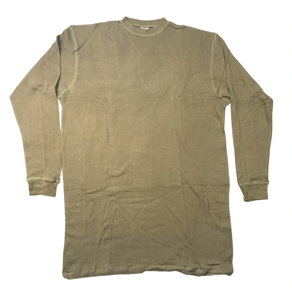 VTG BAT Big Time Clothing Mens 2X Long Sleeve‎ Olive Green Waffle Knit Thermal